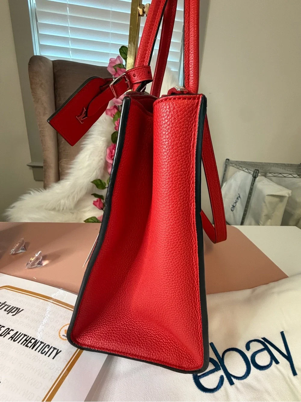 Louis Vuitton City Steamer PM Red Taurillon Leather Tote Bag Entrupy & eBay COA